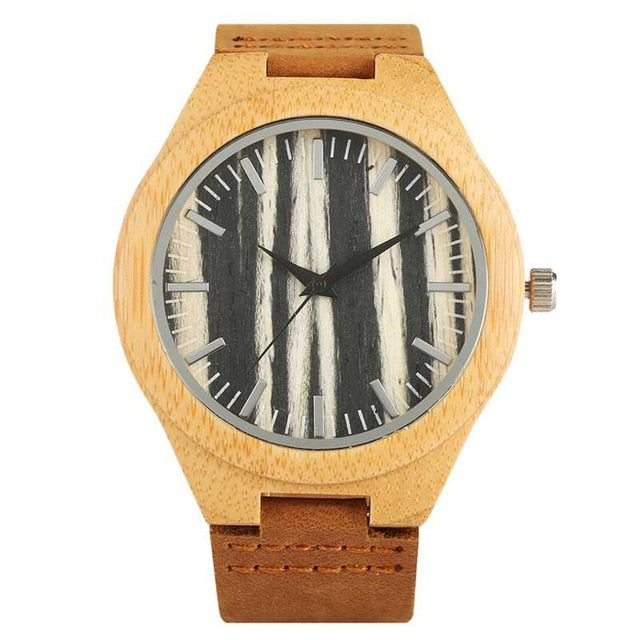 2019 Top Gift Black/Coffee/Green Dial Natural Bamboo Wood Watch Men Women Genuine Leather Wooden Clock Male hour Reloj de madera