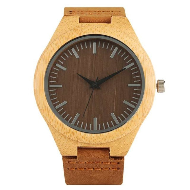 2019 Top Gift Black/Coffee/Green Dial Natural Bamboo Wood Watch Men Women Genuine Leather Wooden Clock Male hour Reloj de madera