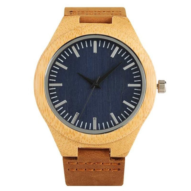 2019 Top Gift Black/Coffee/Green Dial Natural Bamboo Wood Watch Men Women Genuine Leather Wooden Clock Male hour Reloj de madera