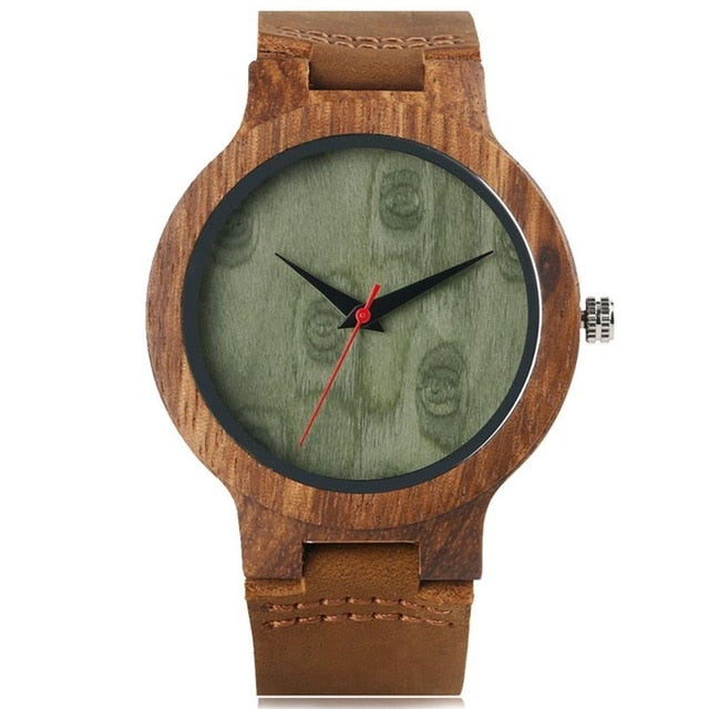 2019 Top Gift Black/Coffee/Green Dial Natural Bamboo Wood Watch Men Women Genuine Leather Wooden Clock Male hour Reloj de madera