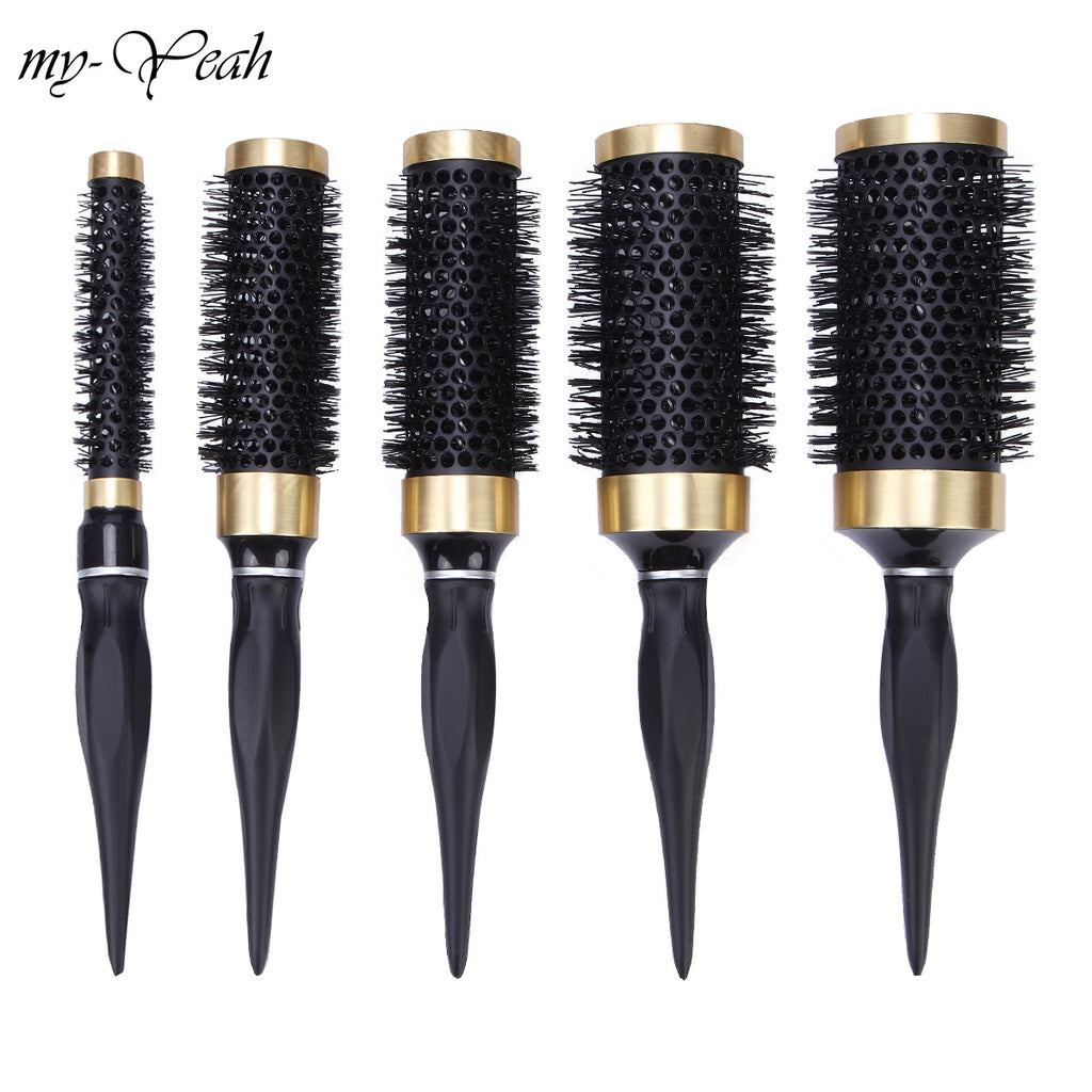 5 size Ceramic Iron Hair Brush Anti-static High Temperature Resistant Round Barrel Comb Hairstyling Drying Curling Tool