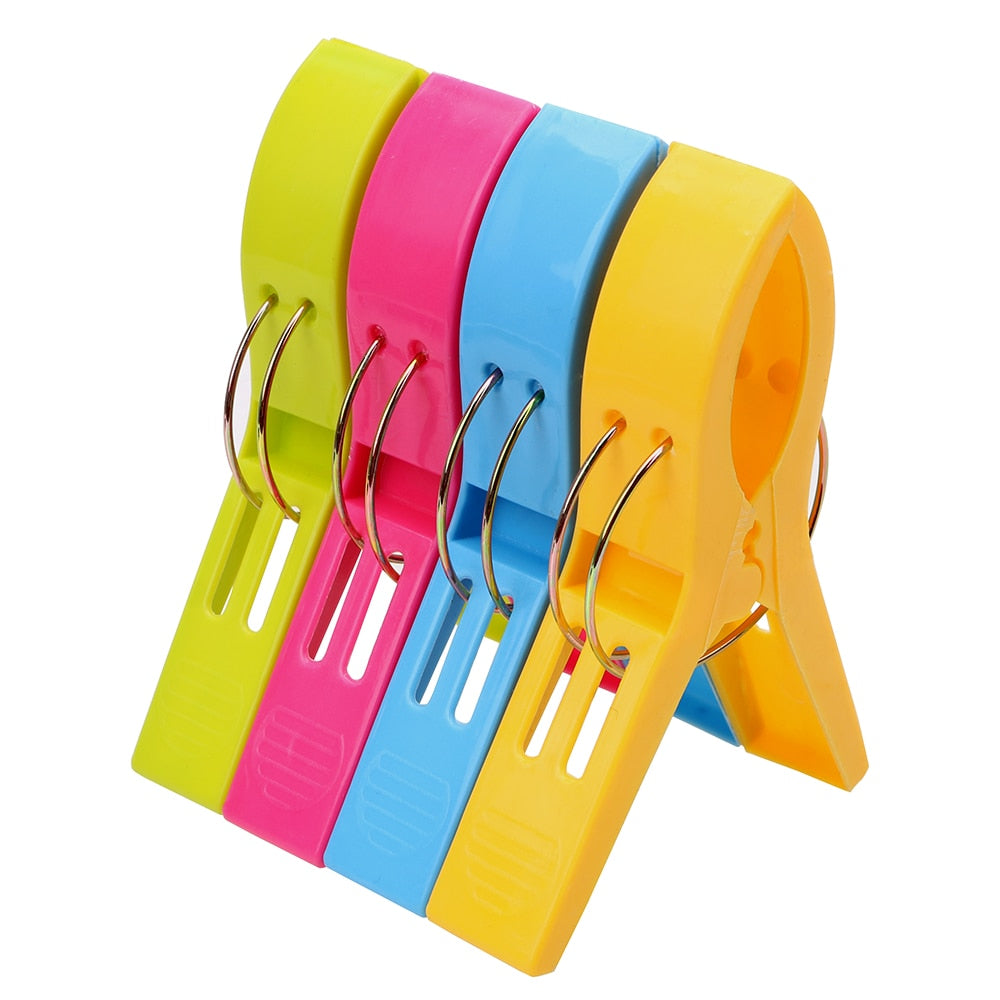 4 Pcs Plastic Color Clothes Pegs Beach Towel Clamp Laundry Clothes Pins Large Size Drying Racks Retaining Clip Organization